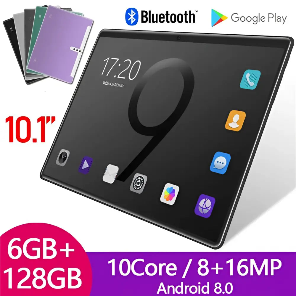 Black 10.1-inch smart android entertainment 3g calling tablet pc with vertical camera module and purple gradient screen