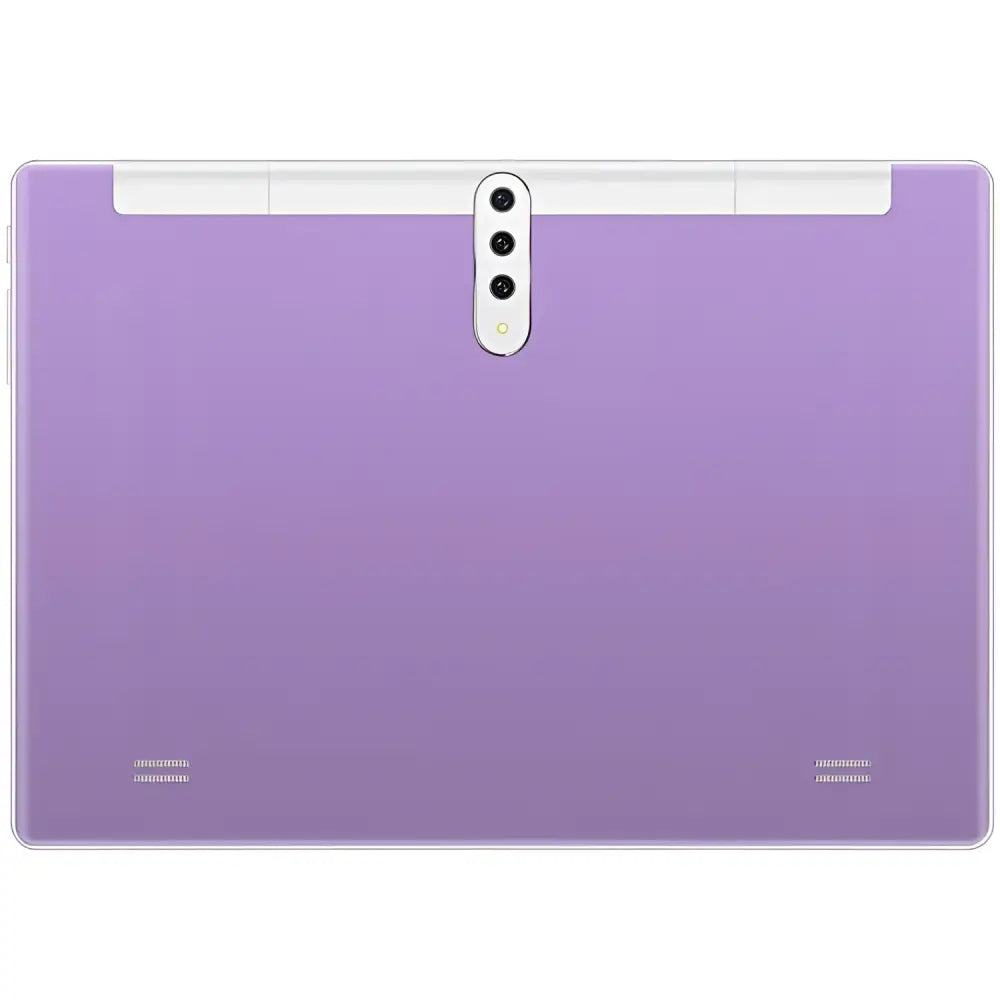 Smart android entertainment 3g calling tablet pc back side showing purple tablet with vertical camera module and white accents