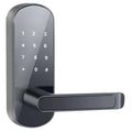 Black smart bluetooth fingerprint lock with digital keypad and sleek modern design in glossy finish for secure access
