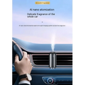 Black cylindrical smart car aroma diffuser with sleek metallic finish and led mist function emitting fine mist from top