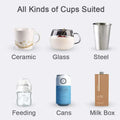 The smart coffee mug warmer with three temperature settings supports ceramic, glass, steel mugs, bottles, cans, and milk boxes