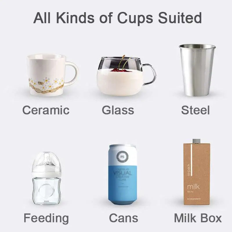 The smart coffee mug warmer with three temperature settings supports ceramic, glass, steel mugs, bottles, cans, and milk boxes