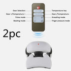 White and black ergonomic smart electric pulse neck massage relief tool with remote control featuring massage modes
