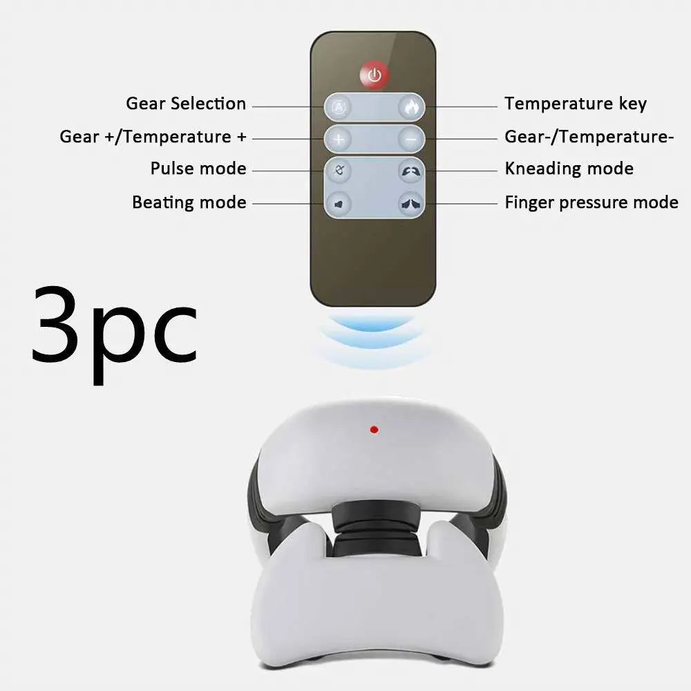 White and black ergonomic smart electric pulse neck massage relief tool with remote control and multiple massage modes