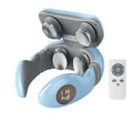 Light blue and gray smart electric pulse neck massage relief tool with four silver massage heads for pulse neck massage