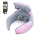 Pink and gray smart electric pulse neck massage relief tool with four circular massage heads for pulse neck massage