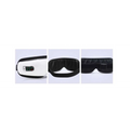 Smart eye massager in white and black with air bag technology control panel featuring green and red buttons and purple lighting