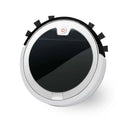 White and black home sweeping robot with glossy finish and brush rolls for efficient home sweeping use