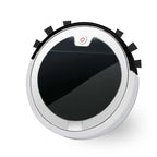 White and black home sweeping robot with glossy finish and brush rolls for efficient home sweeping use