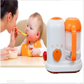 Orange and white smart multi-function baby food processor with transparent container and handle for baby food preparation