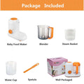 White and orange smart multi-function baby food processor with round control knob and base stand for baby food preparation