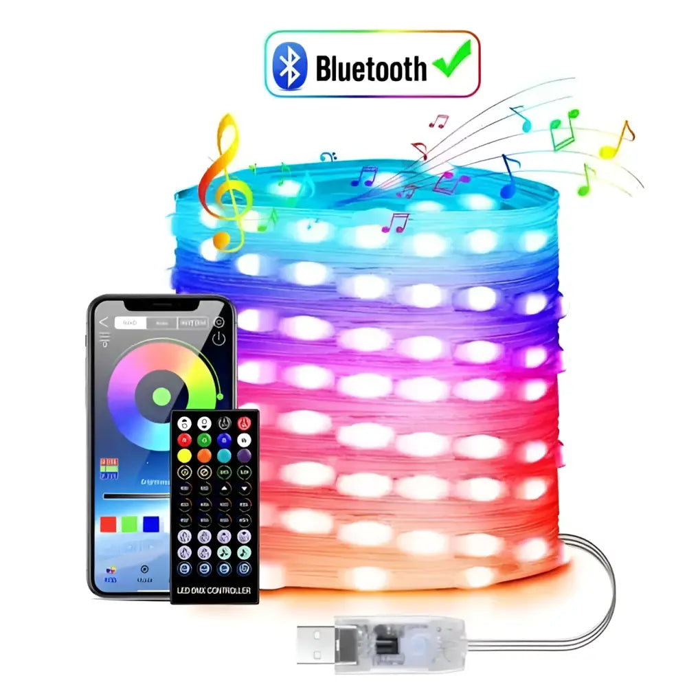 Smart led string rgb music sync christmas decoration lights with colorful flexible design and bluetooth remote control