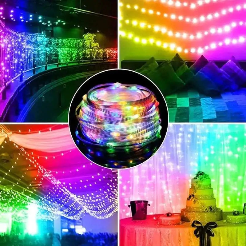Coiled rainbow-colored smart led string with flexible wire design for rgb music sync christmas decorations