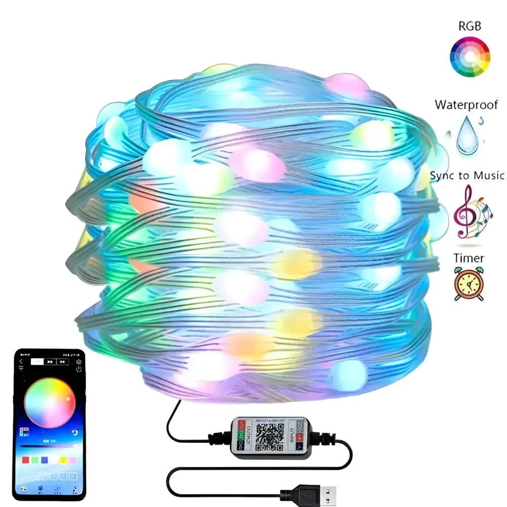 Smart led string with rgb music sync waterproof bulbs and smart controller for music sync christmas decoration lights