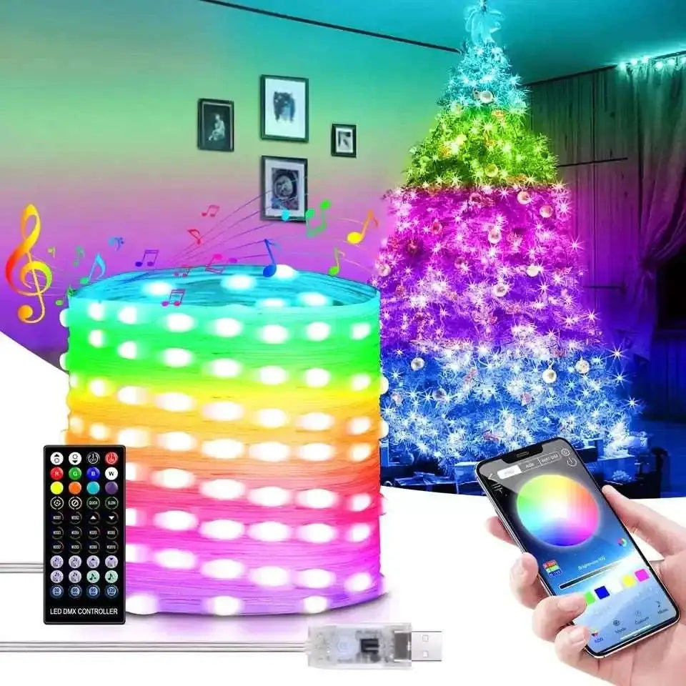 Smart rgb music sync led strip light with rainbow colors controlled by app for music sync christmas decoration use