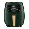 Smart touch air fryer royale essence lux in dark green with gold accents and digital display featuring 7-day satisfaction promise