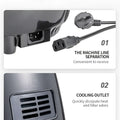 Black plastic power cord and cooling vent on the back of a royale essence lux smart touch air fryer with digital display
