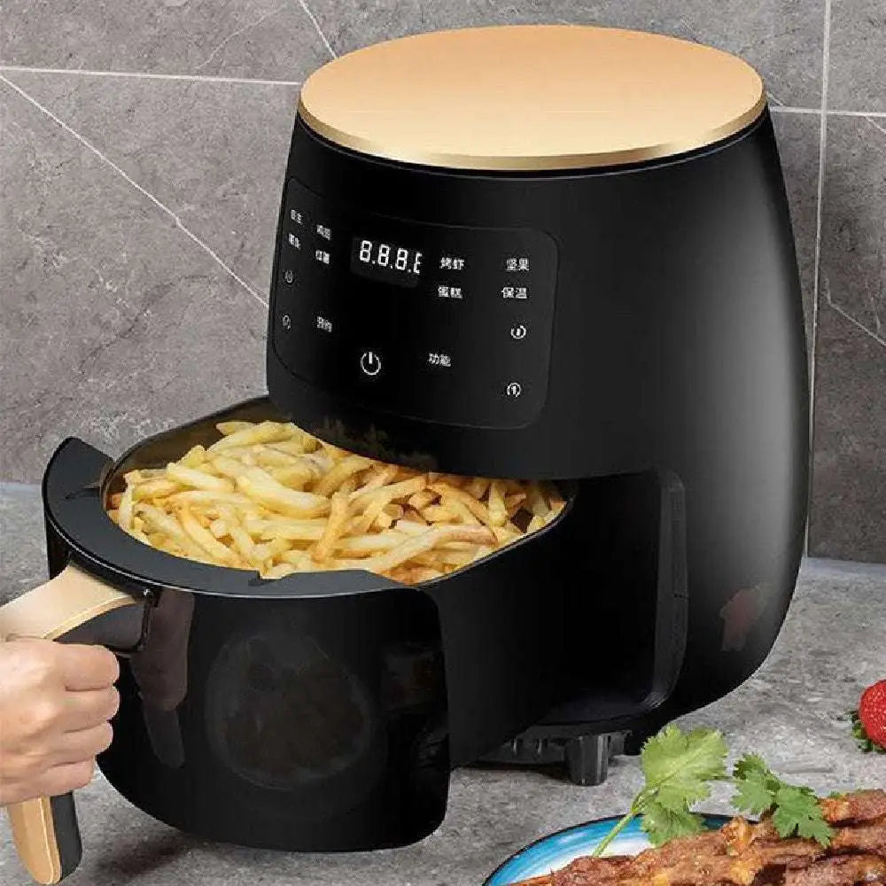 Black royale essence lux smart touch air fryer with gold lid handle and digital display featuring chinese characters