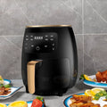 Smart touch air fryer with digital display in black with gold accents from royale essence lux featuring 7-day satisfaction promise
