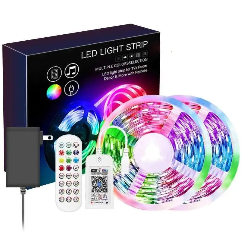 Smart wi-fi colorful led lights strip with flexible multi-colored illumination and remote control for easy color selection