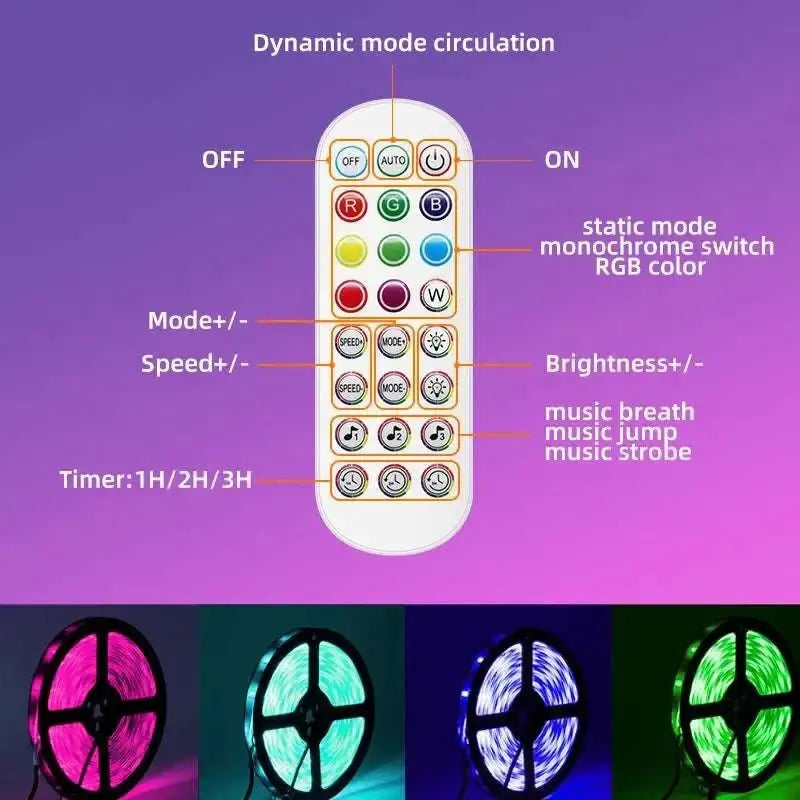 White remote control with colorful buttons for smart wi-fi connectivity to colorful led lights strip lighting