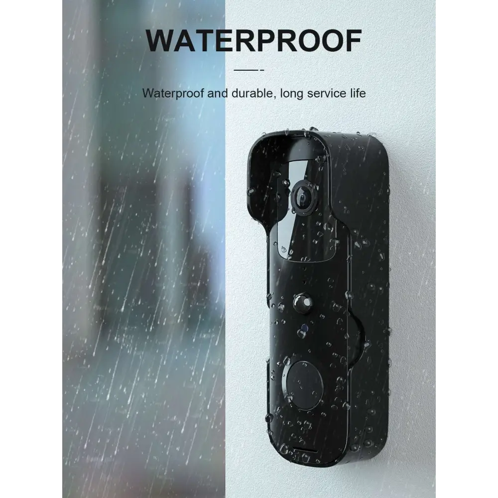 Black waterproof smart wifi doorbell video doorbell intercom with glossy finish and integrated camera lens for mobile phone connectivity