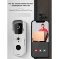 White smart wifi doorbell video doorbell intercom with black camera lens and mobile phone connectivity for iphone and android