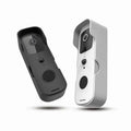 Modern smart wifi video doorbell intercom in black and white with compact rectangular design and mobile phone connectivity