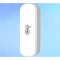 White rectangular smart wifi temperature and humidity sensor thermometer with minimalist design and droplet icon for home’s climate monitoring