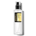 Clear glass bottle with black spray nozzle and yellow label of cosrx advanced snail 96 mucin power essence for revive moisturizer cleansing gel