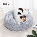 Cozy gray plush winter warm pet bed with soft fluffy texture and snug circular design for ultimate comfort