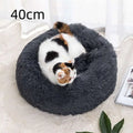 A cozy plush winter warm gray circular cat bed with soft fluffy texture and snug ring shaped design for pets