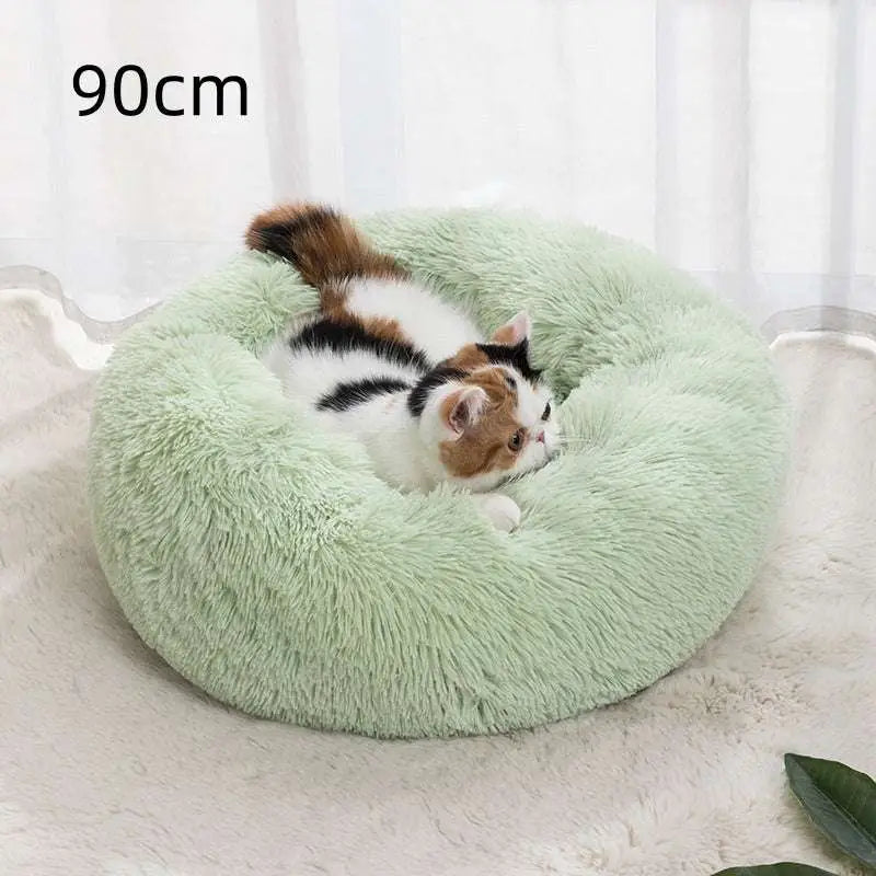 Soft mint-green plush winter warm pet bed with a soft fluffy texture and circular design for cozy comfort
