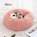 Pink fluffy circular cat bed 90cm diameter with soft fluffy texture plush winter warm pet bed for comfort