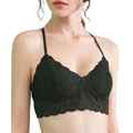 Black lace bralette with delicate floral patterns and thin straps featuring a simple sexy breathable design