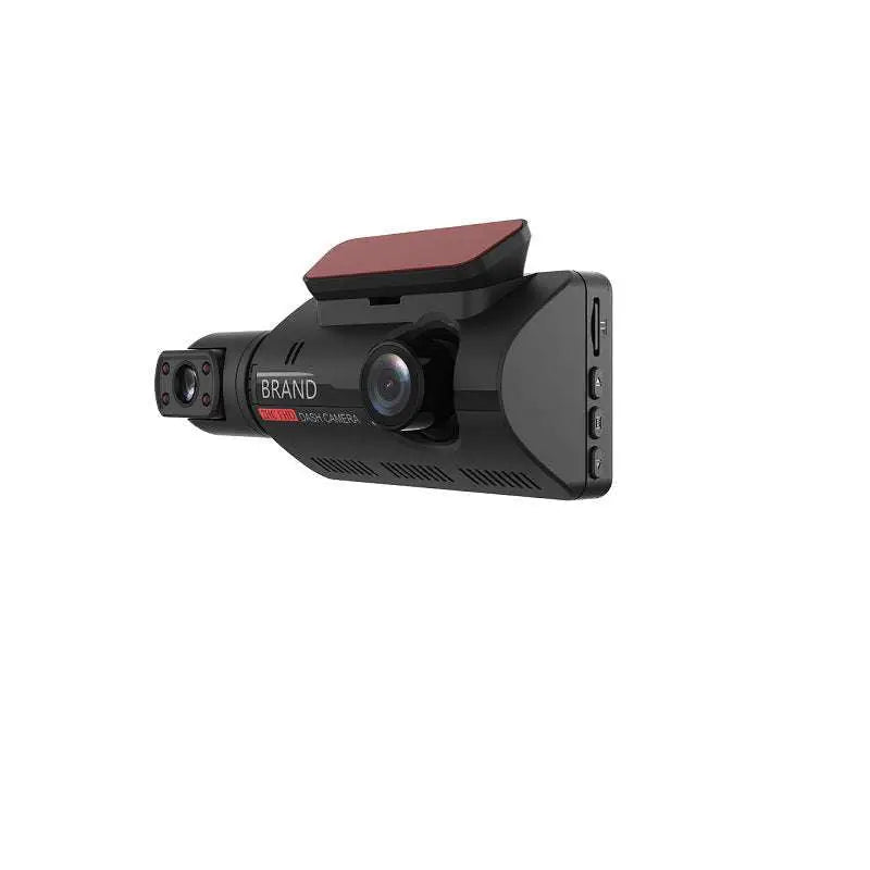 Black hidden tachograph dash camera with a red solar panel and brand logo for solar powered data storage