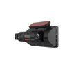 Black hidden tachograph dash camera with a red solar panel and brand logo for solar powered data storage