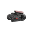 Black dual-lens dash camera hidden tachograph dash with matte finish and red solar panel accent for data storage