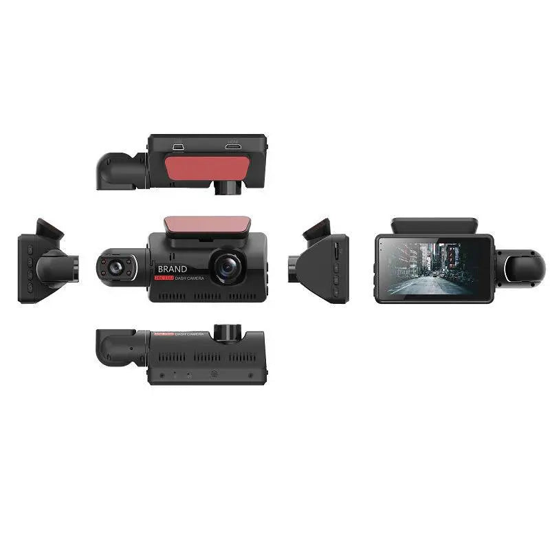 Black dash camera hidden tachograph dash with red solar panel accent and built-in touchscreen display for data storage