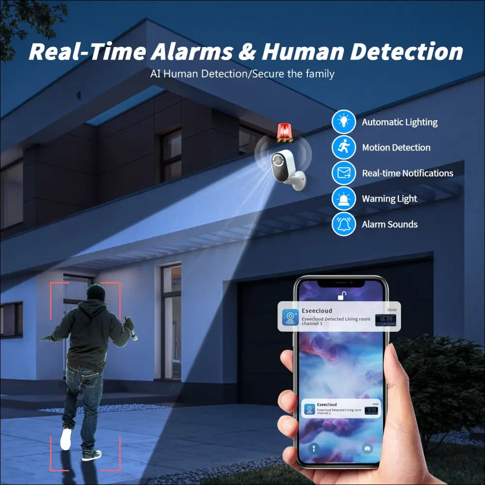 White and black solar powered wireless security camera with sleek modern design mounted on a house exterior wall