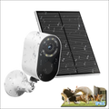 White outdoor solar powered wireless security camera with sleek cylindrical body and black lens housing for luxury monitoring