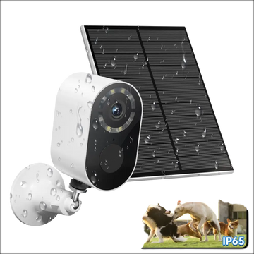 White outdoor solar powered wireless security camera with sleek cylindrical body and black lens housing for luxury monitoring