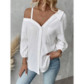 White asymmetric blouse featuring a sheer textured fabric with off-the-shoulder design and subtle pleats