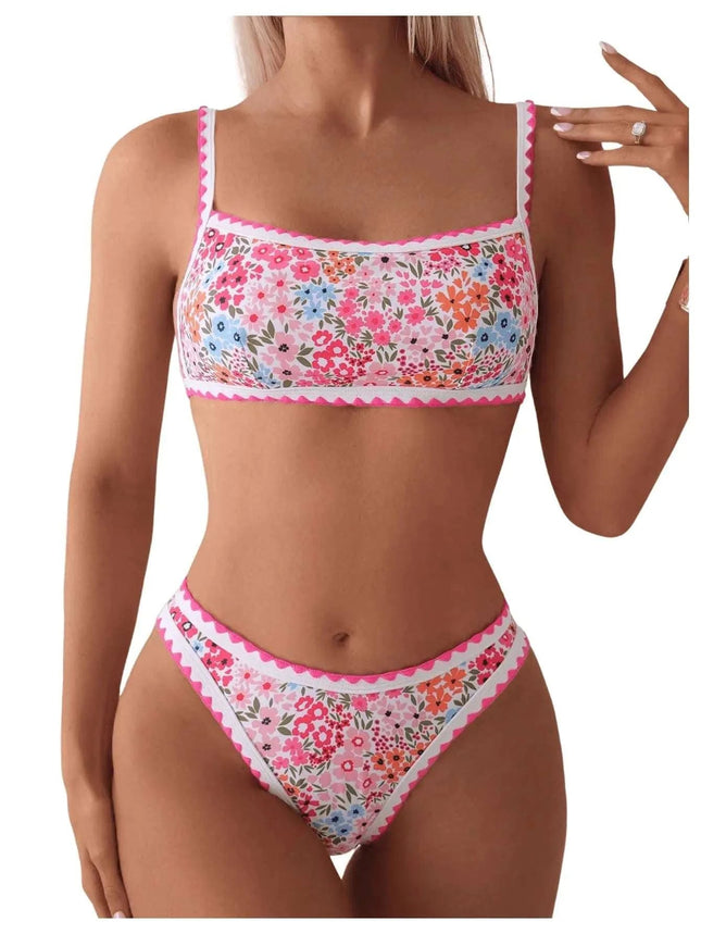 SOLY HUX Bathing Suit for Women Two Piece Floral Print Tie Back Swimsuit Bikini Sets Pink Floral XX - Small - Royalessencelux