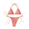 Vibrant pink and gold patterned soly hux womens halter top hux womens bikini with tie-side bottoms high waisted swimsuit
