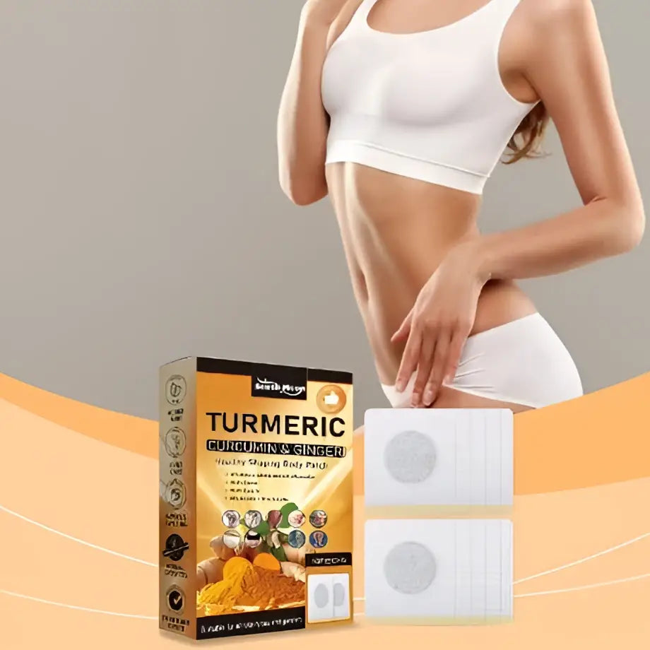 South moon herbal beauty shaping body turmeric curcumin heat therapy patches with two white adhesive pads in box