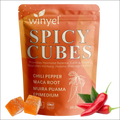 Winyel spicy intimacy gummies in an orange pouch with translucent cubes and chili peppers support hormonal balance