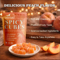 A vibrant orange pouch of winyel spicy cubes glossy finish bold white lettering spicy peach for hormonal balance energy levels