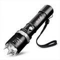 Black spiked tactical self-defense led flashlight with textured grip and silver accents for reliable personal protection