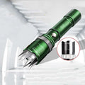 Green metallic a90 spiked tactical self-defense led flashlight with silver accents and textured grip for personal security